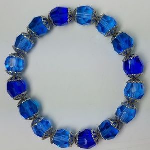 Blue and Silver Faceted Beaded Bracelet